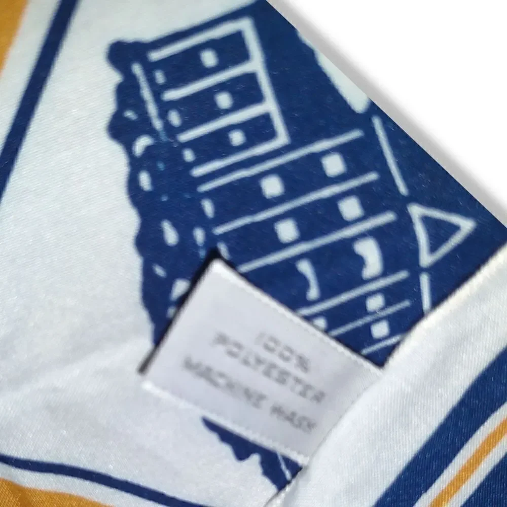 Wm. Chelsea Ltd. White Scarf Wrap‎ Square Blue Stamford Stamford Blue Gold